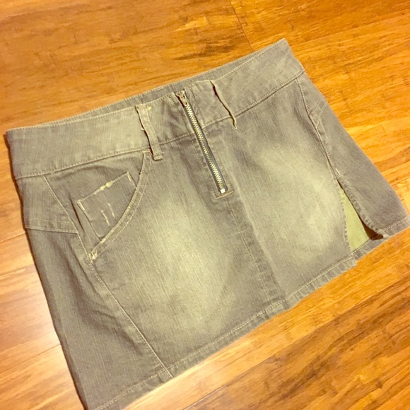 Distressed Jean Mini Skirt - Picture 1 of 6